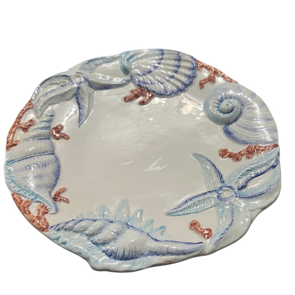 SAN MARCO ceramic platter 3D embossed shells starfish & coral accents Italy